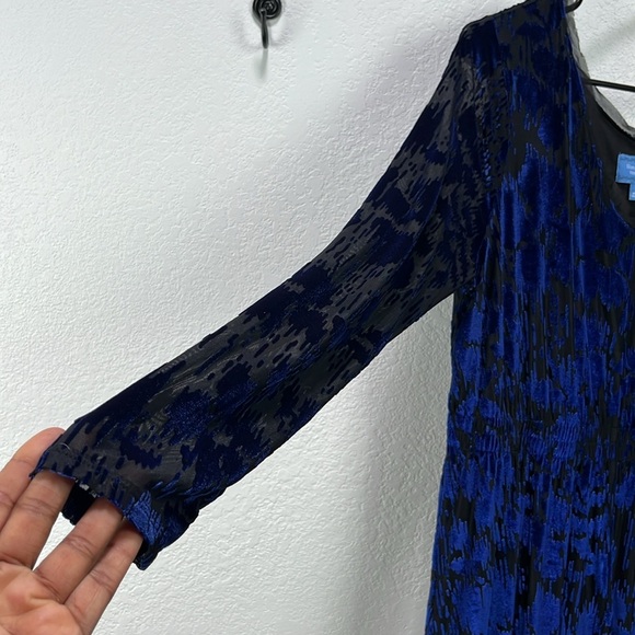 Simply Vera Vera Wang Blue Burned out Velvet  V Neck Dress Sz L Whimsigoth Midi - Picture 7 of 9